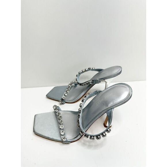 Nine‎ West Aria Dress Sandals Womens Size 9 Silver Studded Straps Square Toe - Picture 4 of 12